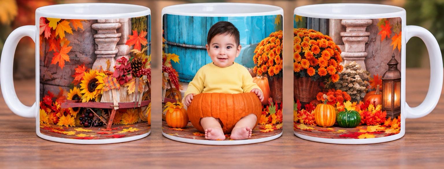 Personalized baby pumpkin photo mug for seasonal gifts