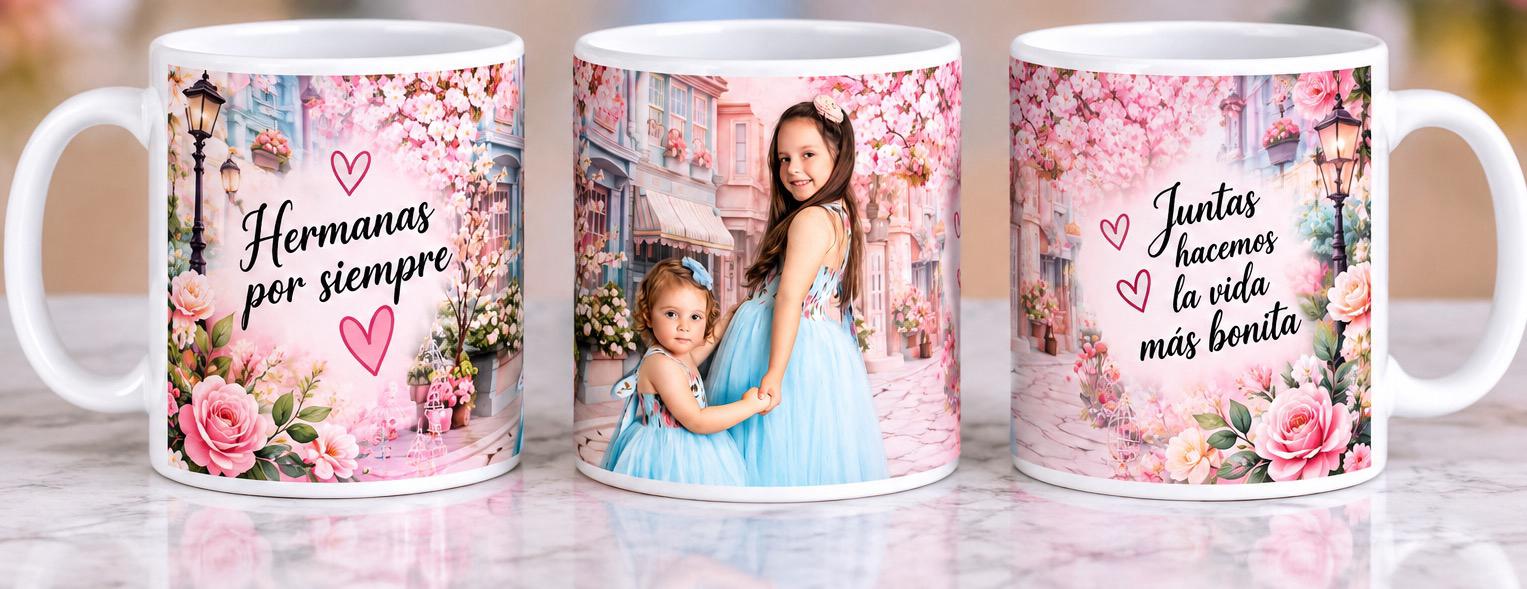 Personalized sisters floral photo mug