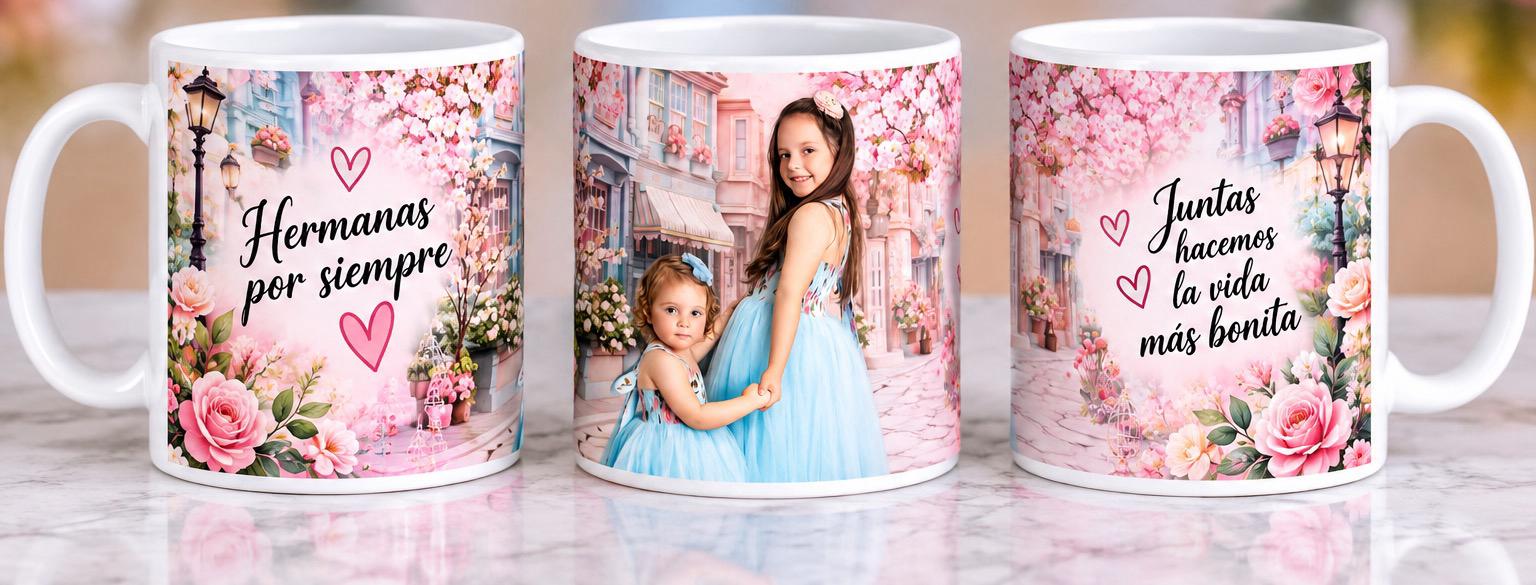 Pink sisters personalized photo mug